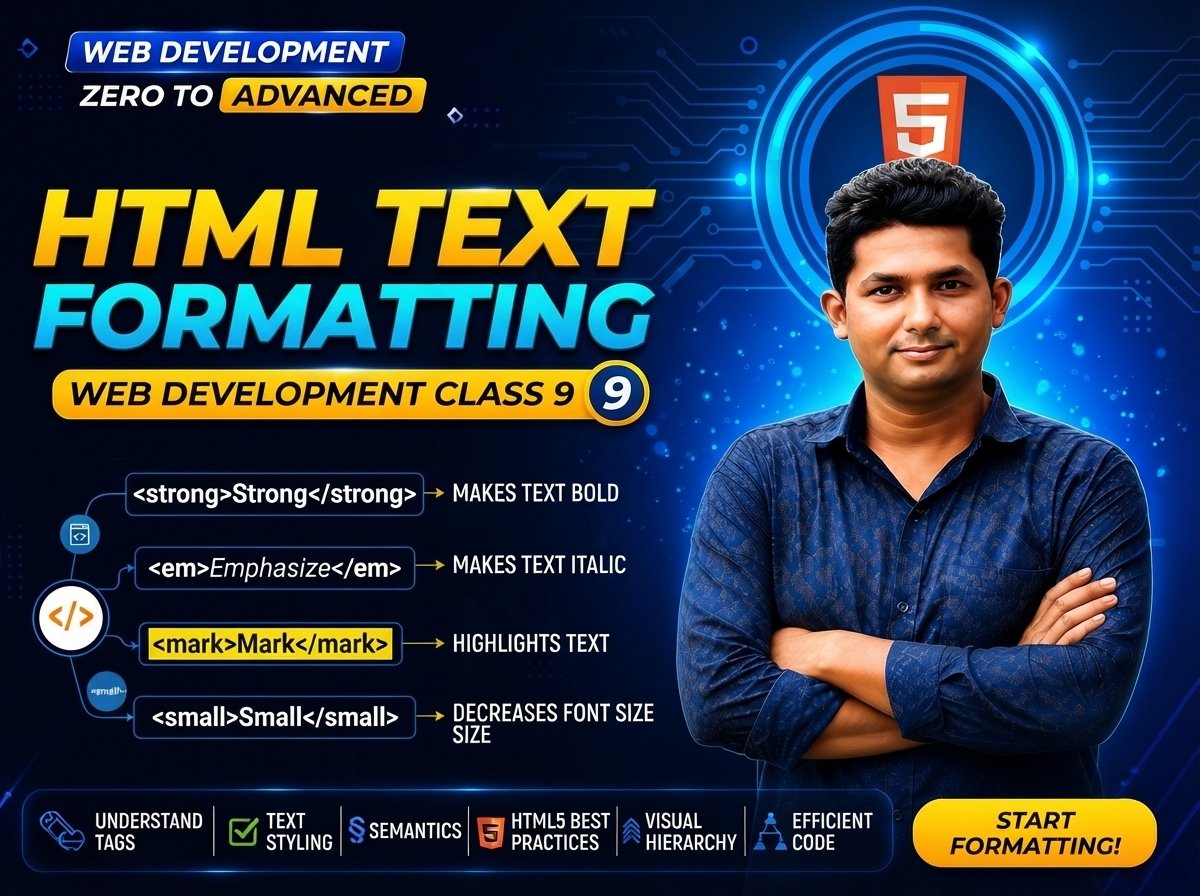 HTML Text Formatting — Web Development Class 9