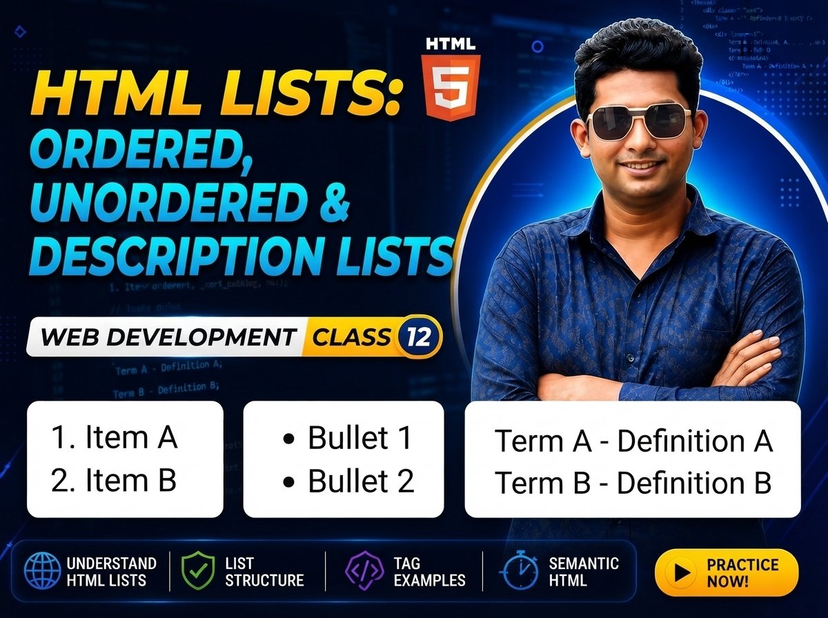 HTML Lists: Ordered, Unordered & Description Lists — Web Development Class 12