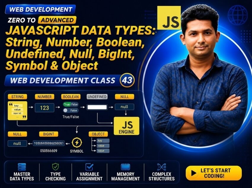 JavaScript Data Types String, Number, Boolean, Undefined, Null, BigInt, Symbol & Object — Web Development Class 43