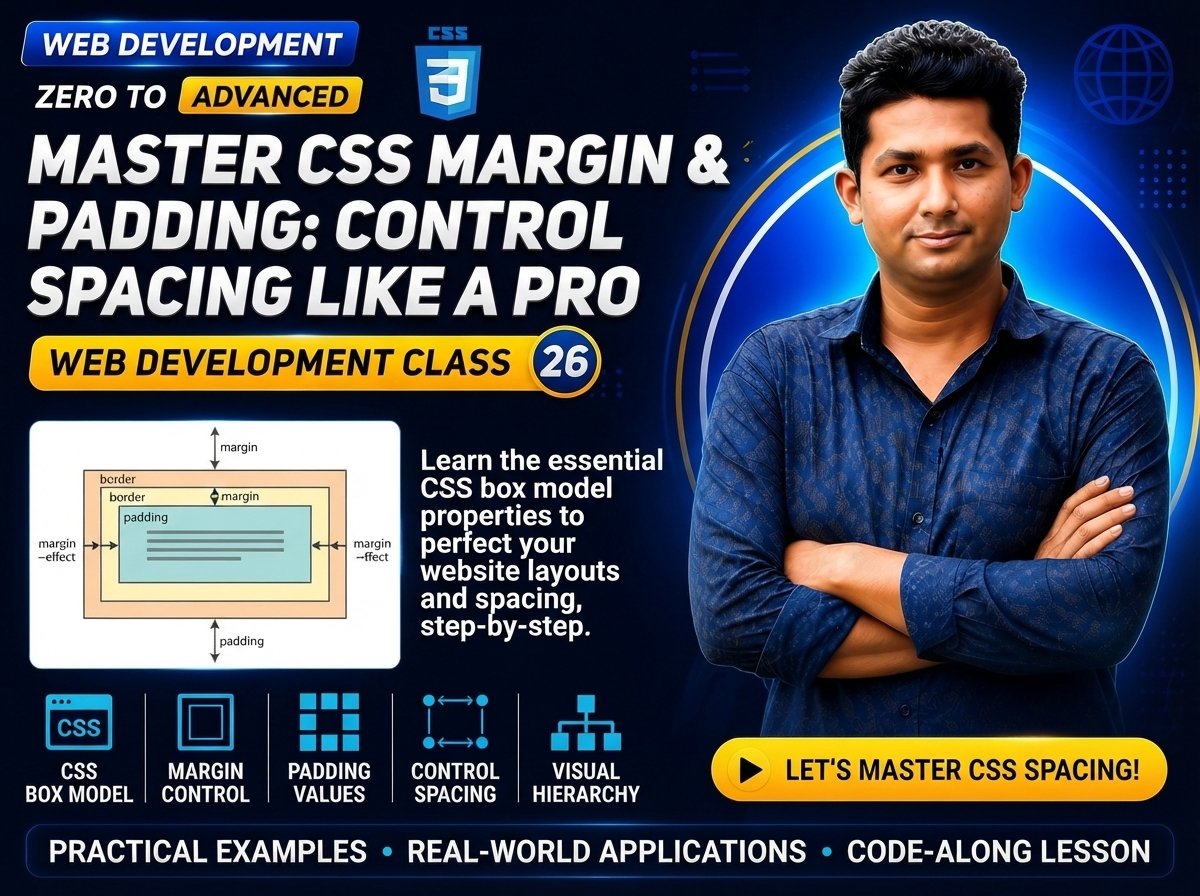 Master CSS Margin & Padding Control Website Spacing Like a Pro — Web Development Class 26